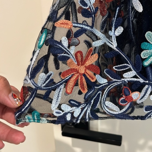 Zac Posen Blue Floral Embroidered Mesh Collar Dress - Picture 14 of 14